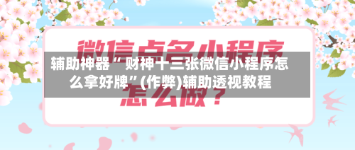 辅助神器“ 财神十三张微信小程序怎么拿好牌”(作弊)辅助透视教程-第2张图片